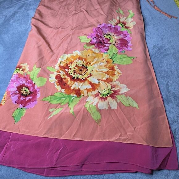 MUSE Women’s Sz 14 100% Silk Floral Print Wrapped Tied Lined Maxi Skirt Pink Ora - Picture 8 of 14